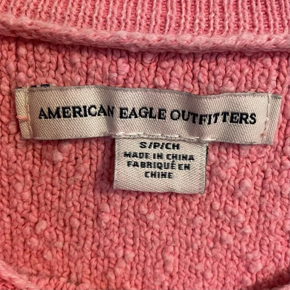 American Eagle Small Crewneck Sweater Pink Popcorn Texture Long Sleeve T… - Picture 4 of 7